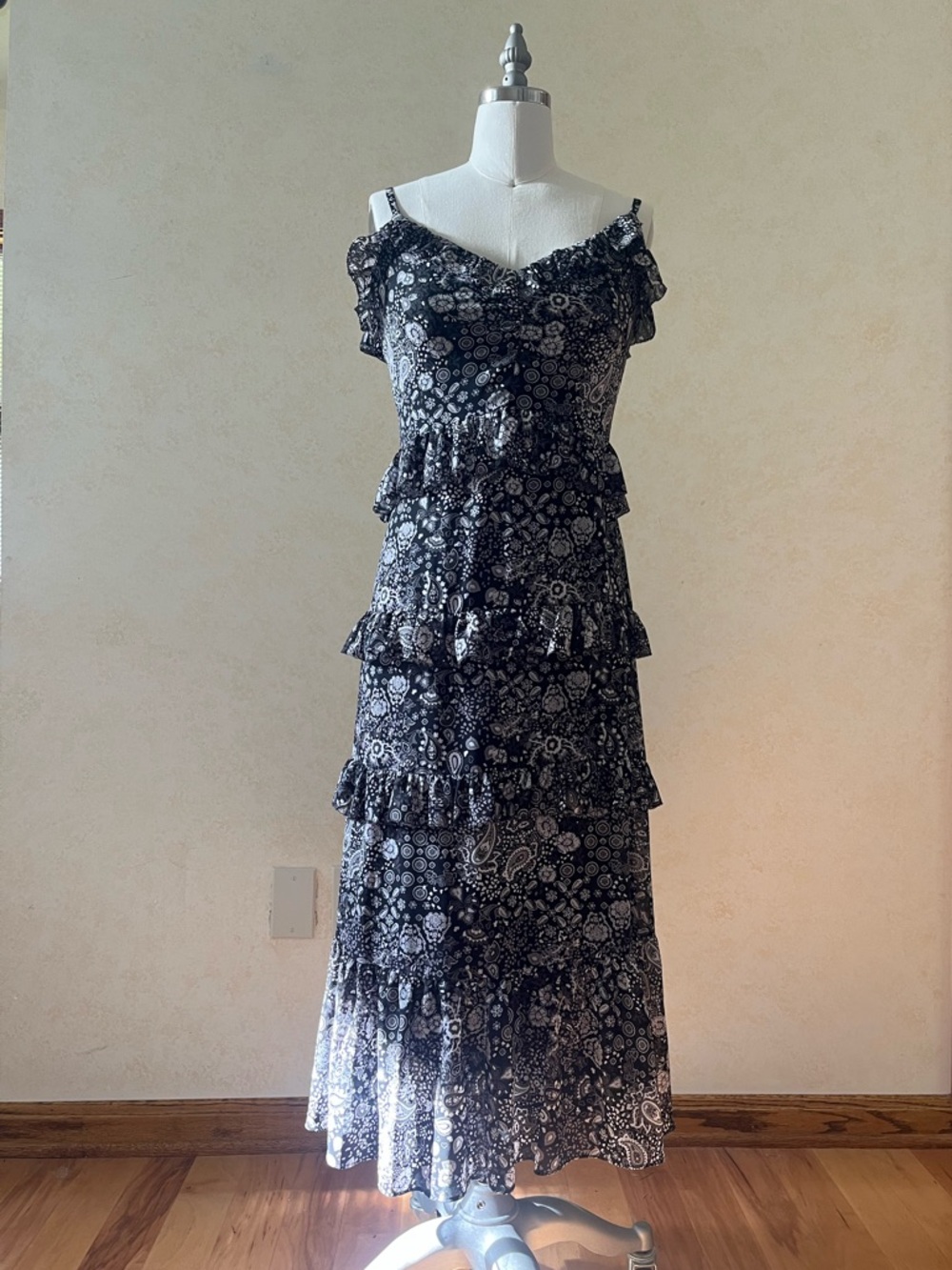 MICHAEL Michael Kors Micro Paisley Ruffle Ruched Summer Spaghetti Strap Dress